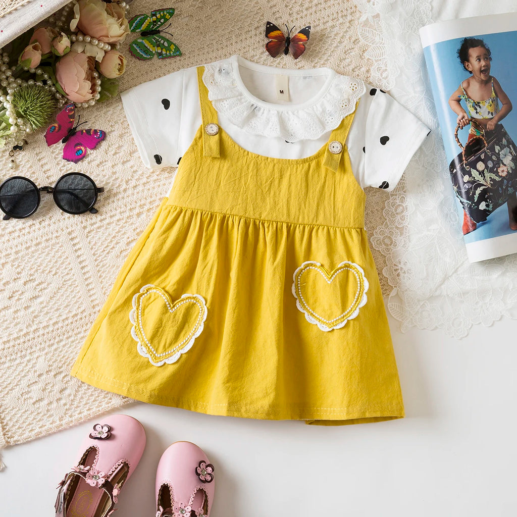 Baby Girl Dress Summer Love And Spot Pattern Doll Collar Baby Dresses Cute Casual Girl Princess Dresses