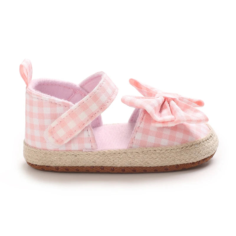 0-18 Months Girl Lattice Baby Princess Shoes Casual Anti slip Bow Four Seasons Preschool Children's Soft Sole First Walking Shoe