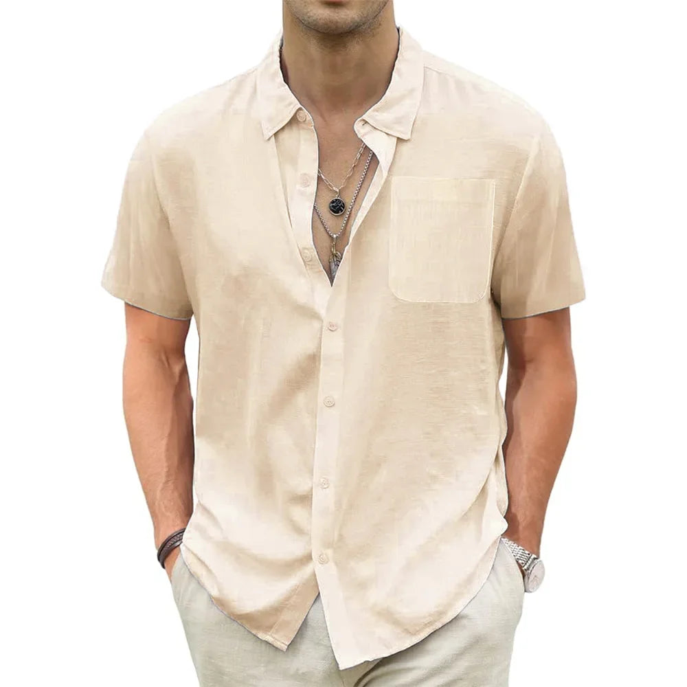 King Billion Men's Cotton Linen Casual Short Sleeve Beach Shirt