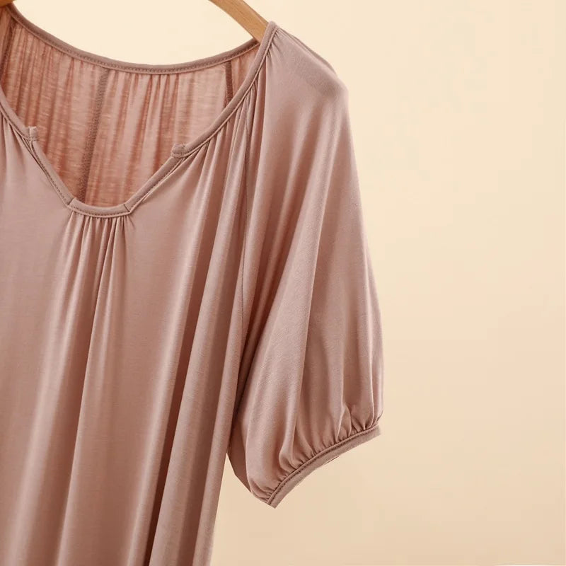 Summer New Modal Sleeveless V-neck Long Dress Women's Thin Loose plus Size Home Dress Fresh Sweet Style Outdoor Scene