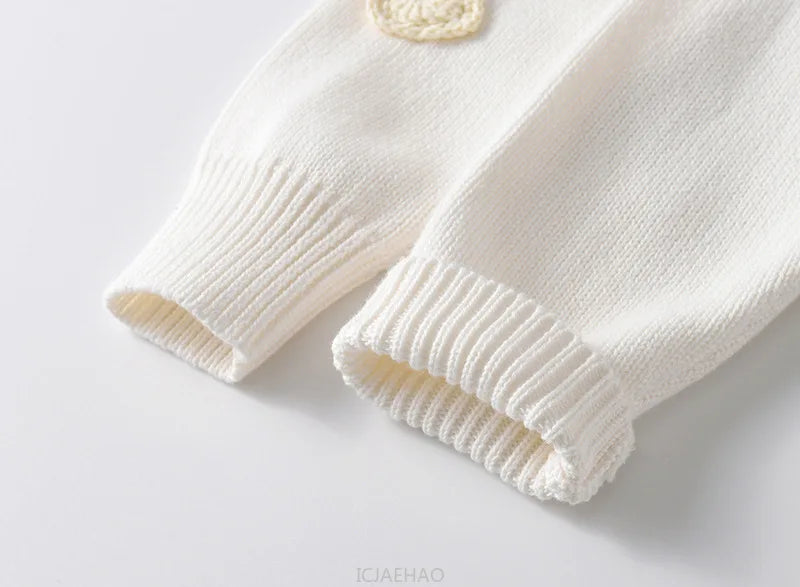 Teen Girl Clothes 2025 Children New Korean Cardigan Girls Knit Jacket Spring Autumn Outfit Style Costume Handmade Heart DIY Kids