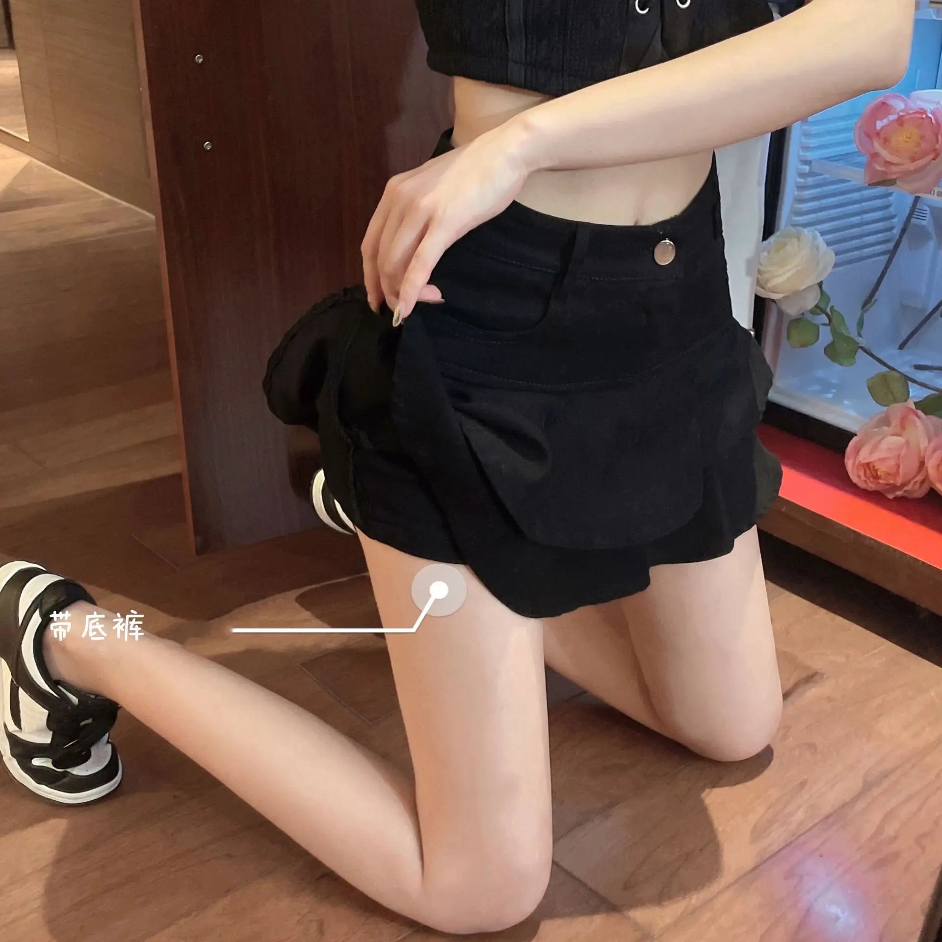 Summer Women High Waist Denim Cake Skirt A-Line Bodycon Mini Skort Casual E-Girl Street Skirt