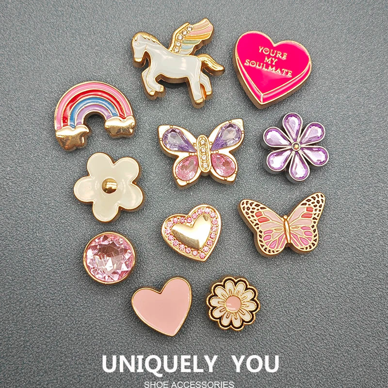 Shoe Charms Shoe Decoration Diy Metal Pony Rainbow Diamond Butterfly Heart Texture Advanced Fashion Decorations For Cross Shoes