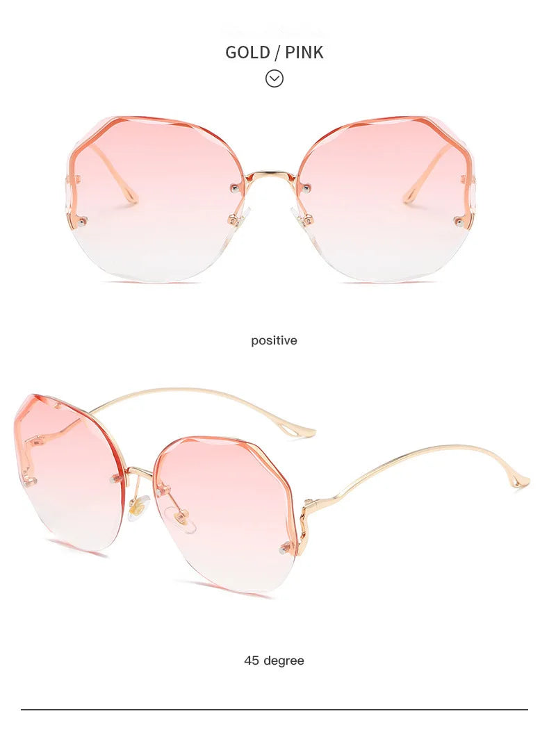Rimless Sunglasses Polygon Fashion Popular Women Men Shades Big Frame Round Sun Glasses for Female Glasses Gradient Sunglasses