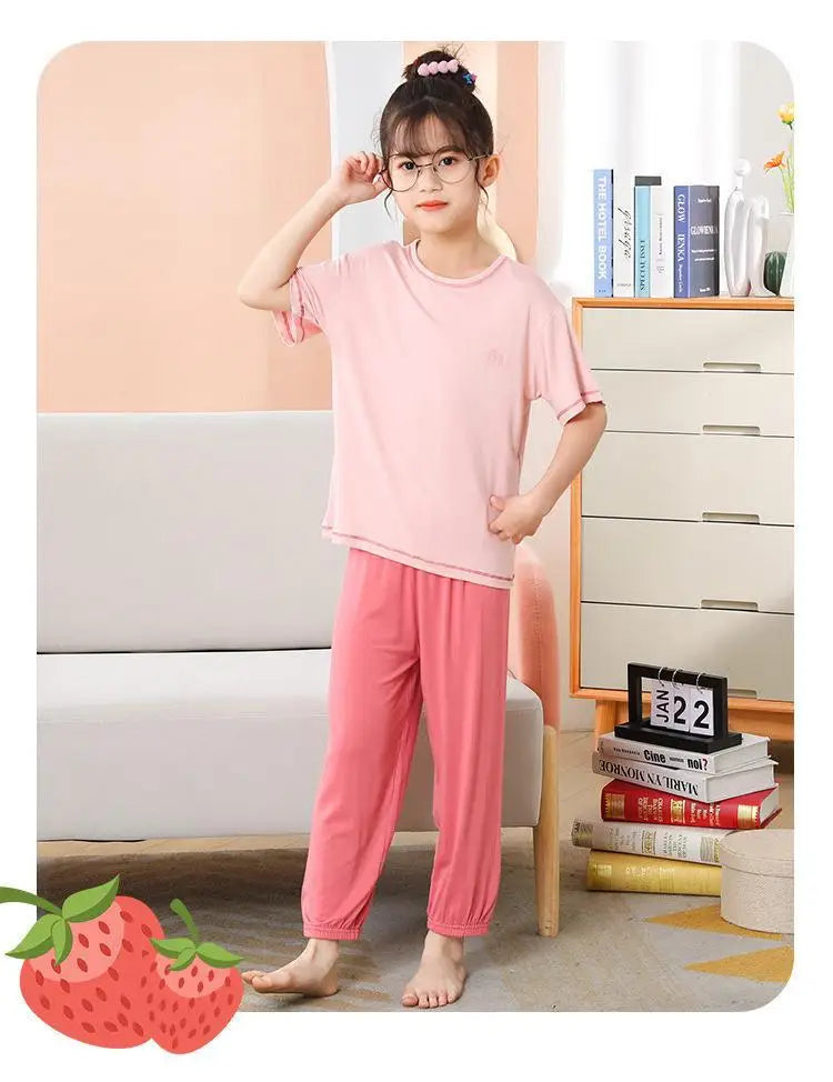 Summer Modal Cotton Girl Pajamas Set With Long Pants for Teens Boys Girls 6 8 12 14 Years Kids Children Clothes Child Boy Pijama