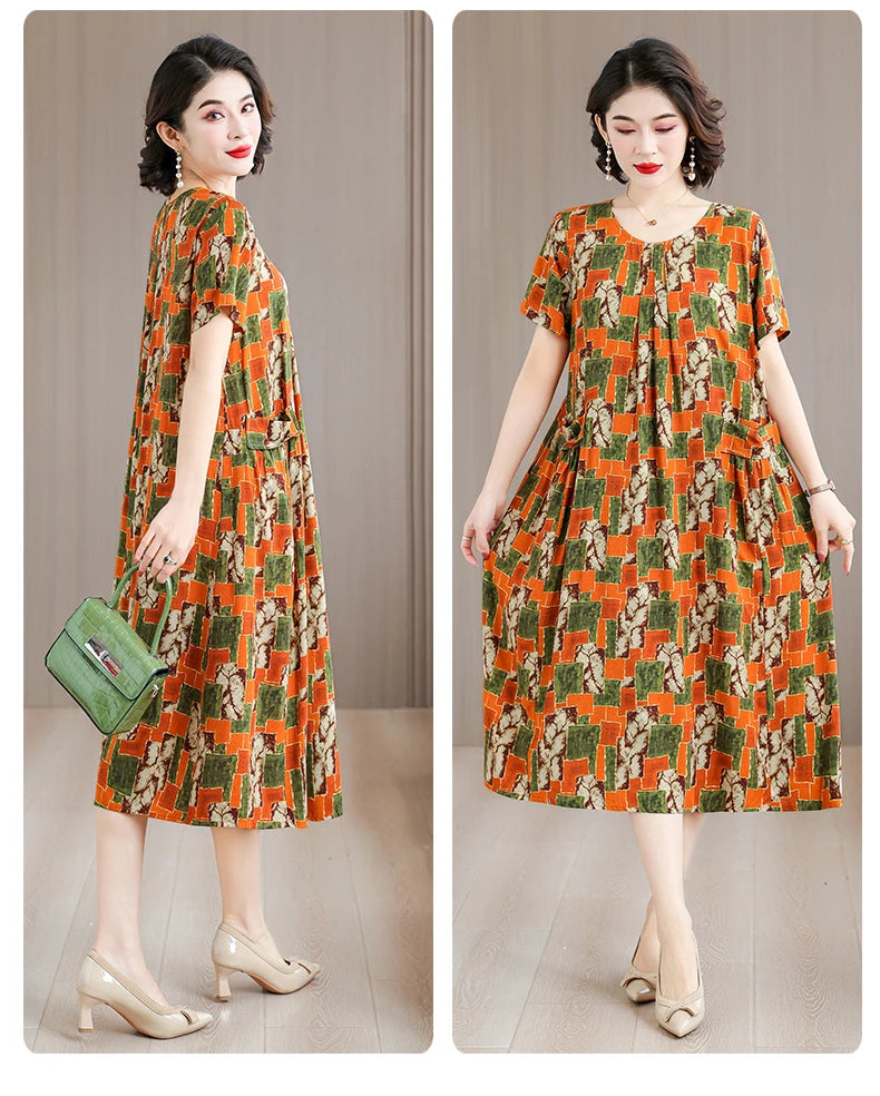 2026 New women summer print casual o-neck casual short Vestidos Vintage dresses summer thin dress