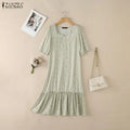 ZANZEA Women's Floral Printed Midi Dress Square Neck Half Puff Sleeve A-Line Dresses Summer Pullover Ruffled Hem Robes Femme