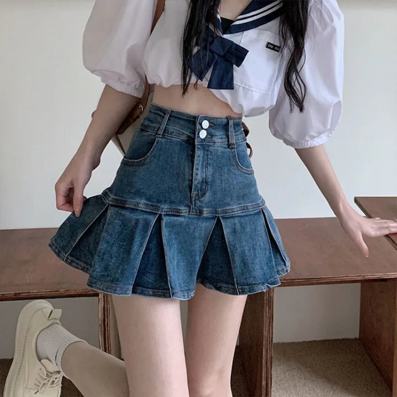 Female Jeans Skirts Ruffle Gyaru Women's Denim Skirt Flare New In Clothing Trend 2025 V Offer Aesthetic Hot Y2k Vintage Casual