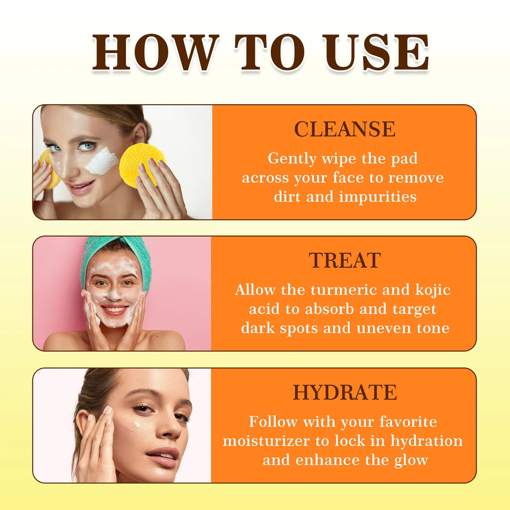 50pcs Turmeric Kojic Acid Cleansing Pads Exfoliating Pads Facial Sponges For Cleansing Exfoliating Daily Cleansing Skin Care
