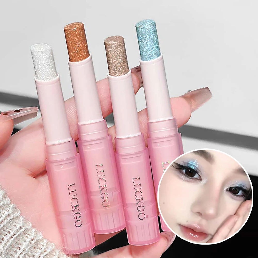 LUCKGO Jelly Eyeshadow Stick Eye Shadow Pen, Waterproof Sweatproof, Not Easy to Break, Pearlescent, Fine Shiny, Lazy Eyeshadow