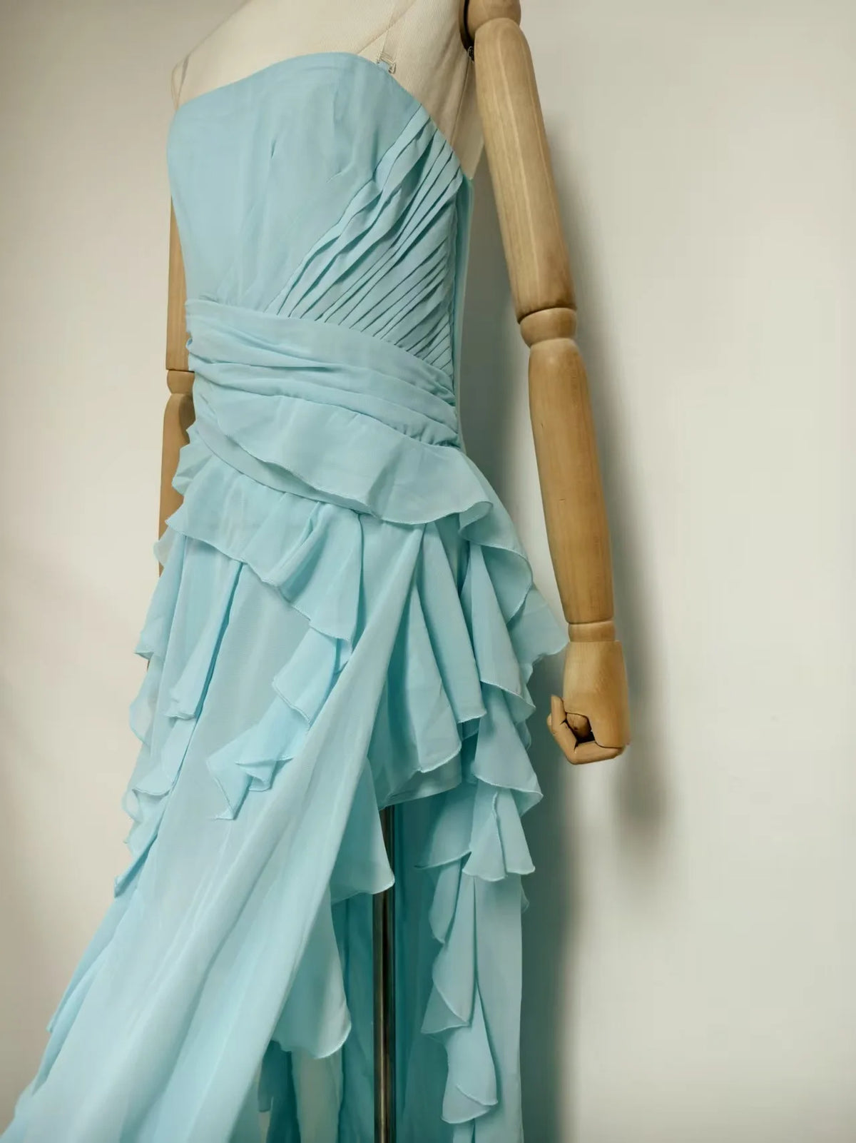2026 Summer American Elegant Temperament Fashion Ruffled Splicing Sleeveless Strapless Irregular Split Chiffon Long Dress Women