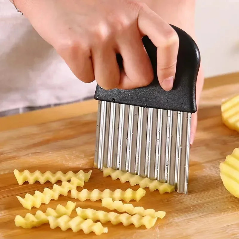 Cortador Ondulado de Patatas Fritas de Acero Inoxidable para Masa, Verduras, Frutas, Cuchillo de Cocina, Picador, Herramientas para Hacer Patatas Fritas, Gadget