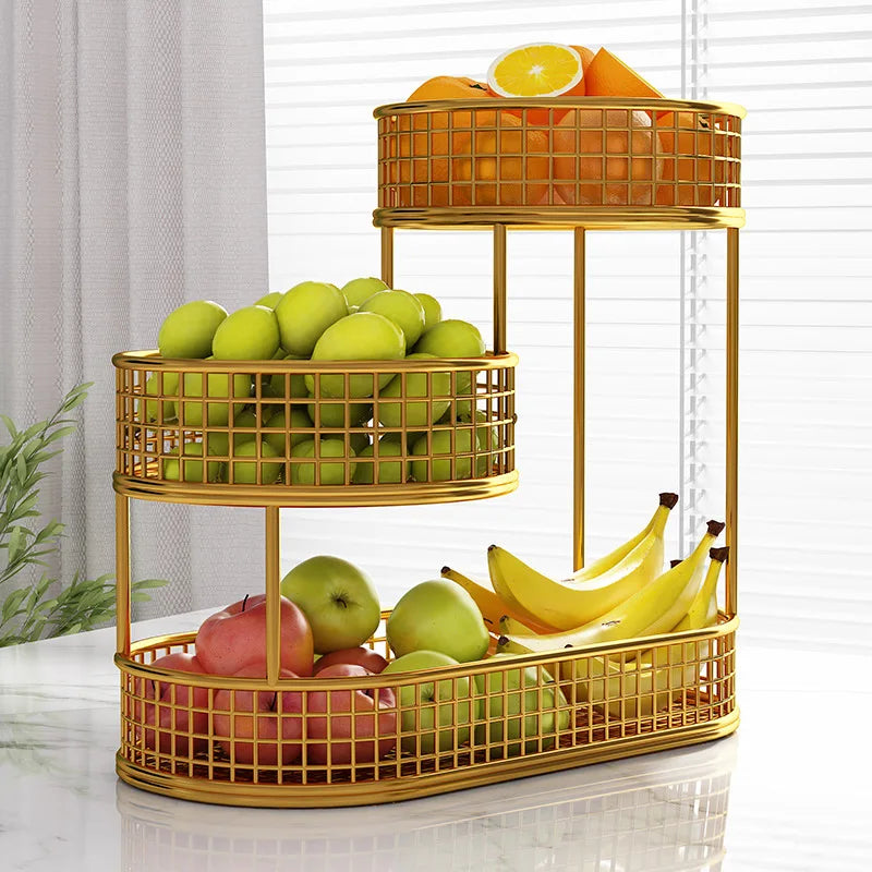 Bandeja de frutas de lujo ligera de múltiples capas, estante de almacenamiento de aperitivos de metal rectangular, cesta para mesa de centro de sala de estar