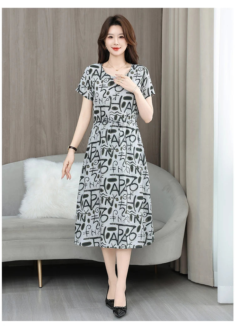 New Elegant Floral Dress  Bohemian plus Size Women Summer Short Sleeve Clothing with Large Hem for Casual Occasions