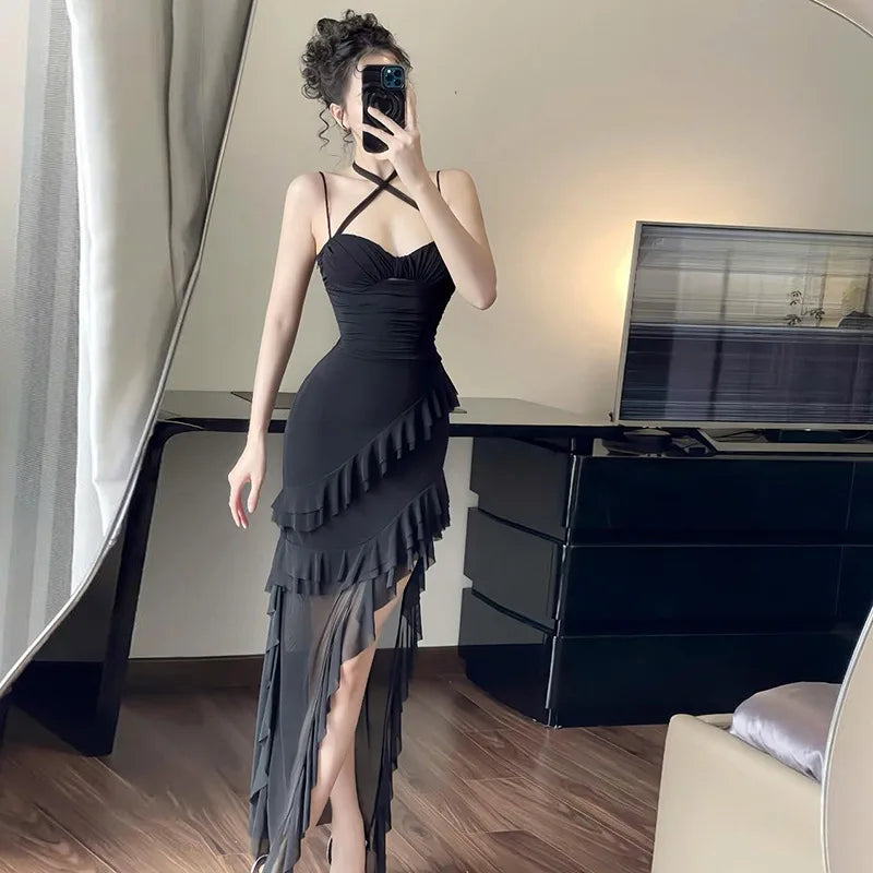 Fashionable Strapless Slim Fit Long Dress Sexy Trendy Girl High Waist Irregular Design Knitted Pure Color Spring New Arrival