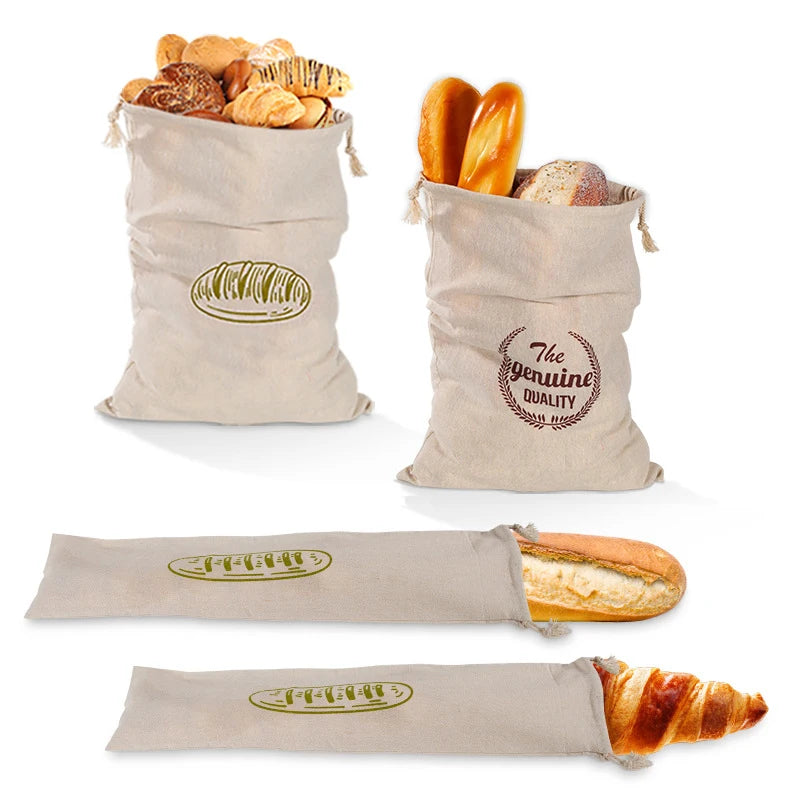 Bolsa de pan de lino, bolsas reutilizables para pan, bolsas con cordón para pan casero artesanal, bolsa para baguette, contenedores de almacenamiento de alimentos