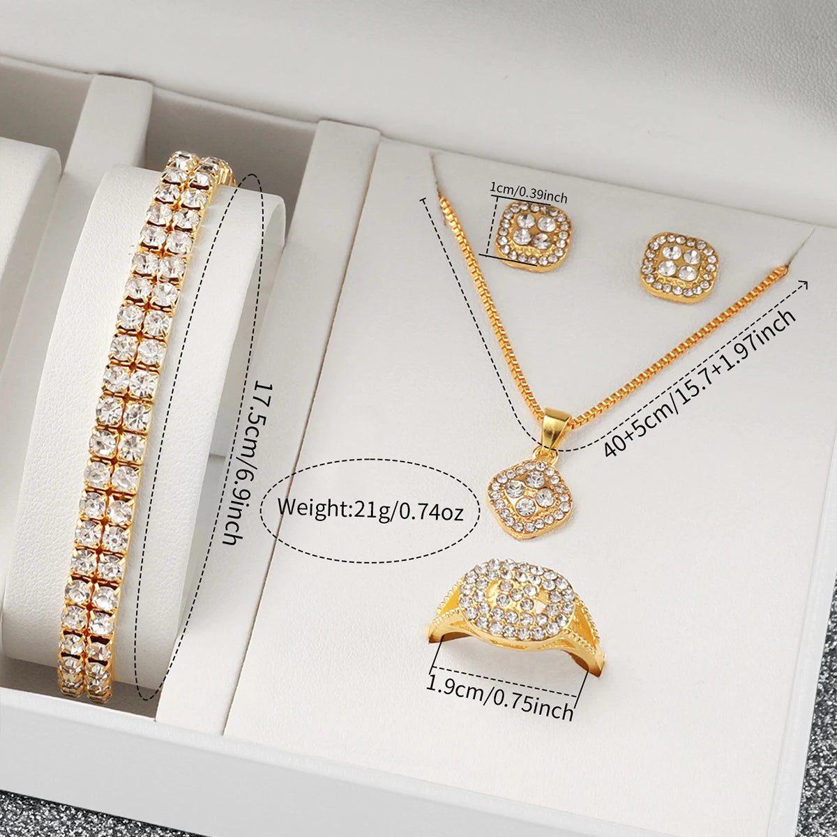 6Pcs Fashion Full Diamond Women'S'S Watch Gold Steel Band Analog Quartz Watches Jewelry Set（Without Box）