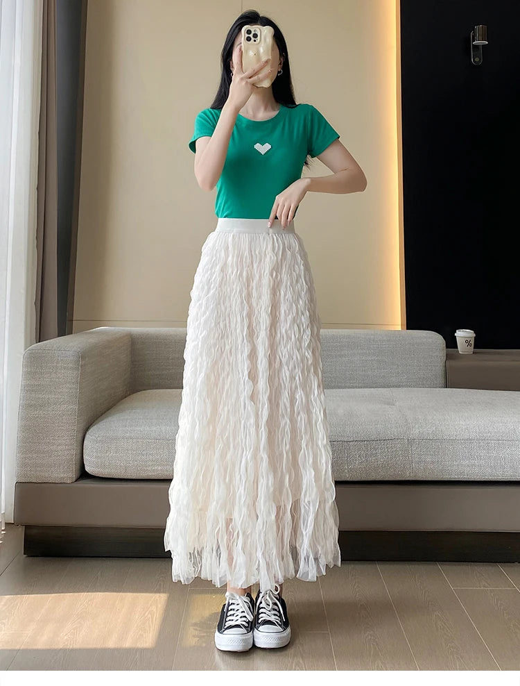 Elegant Pleated Midi Skirt, High Waist A-Line Flowy Maxi Skirts for Women, Soft Draping Skirt, Fairy Skirt for Spring Summer