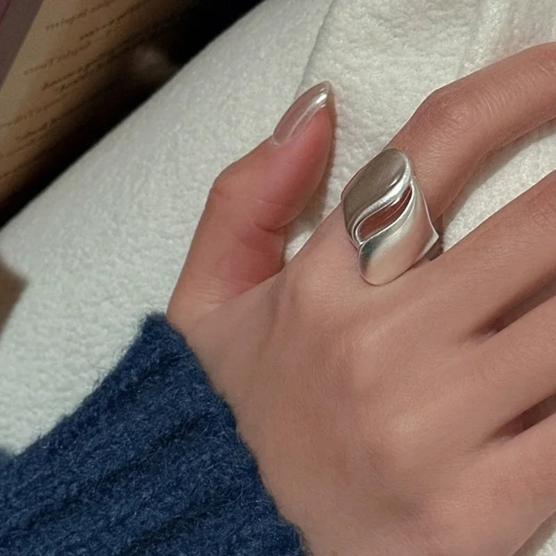 Foxanry Silver Color Scrub Geometric Rings For Women'S Couples Creative Design Vintage Fashion Minimalist Daily Jewelry