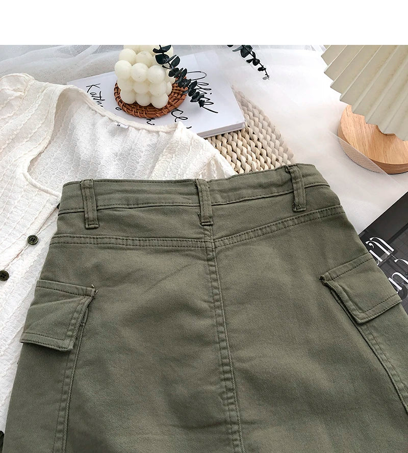 Retro High Waist Denim  Skirt Women's Spring Summer Autumn Casual Drawstring Anti-Light Short Skirt Polyester Fiber