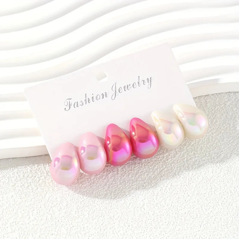 Minimalist Thick Water Drop Earrings Fashion Smooth Matte Surface CCB Stud Earrings Women's Daily Versatile Date Party Jewelry