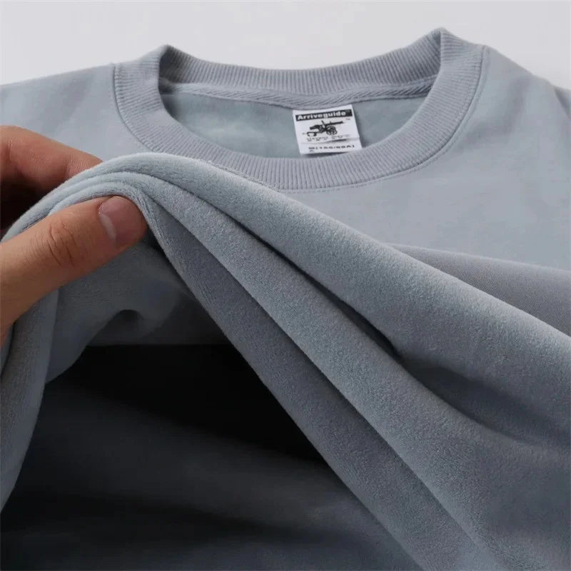Silver Fox Velvet Pullover Sweatshirt - Loose Fit Long Sleeve Round Neck