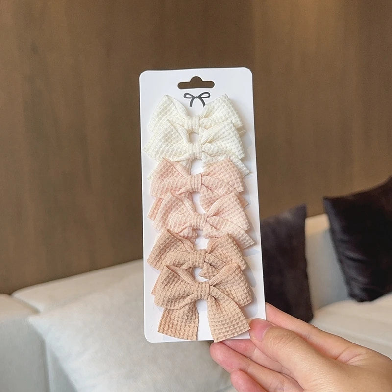 6PCS Bow Hairpins for Baby Girls - Plaid Polyester Hair Barrettes