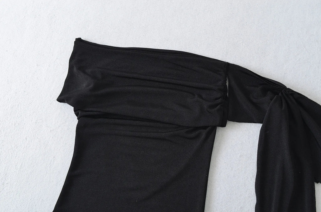 Sexy Pure Desire Short Sleeve T-Shirt Women's Spicy Girl Sash One Shoulder Tube Top Short Length Slim Fit Casual Noble