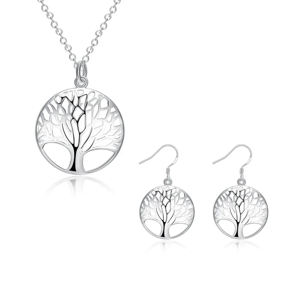 Charms 925 Sterling Silver Wedding Jewelry Set For Women Pendant Necklace And Earrings Top Quality