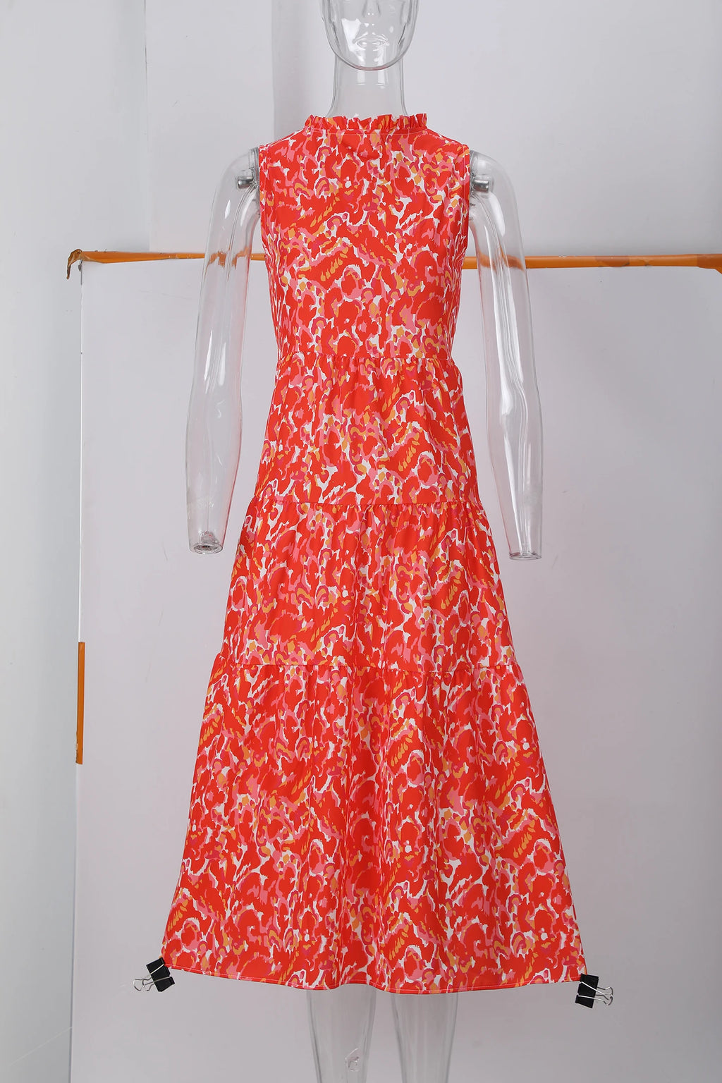 New European and American Summer Cross-border Seaside Vacation Mid to Long Sleeveless V-neck Tassel Abstract Print Dress