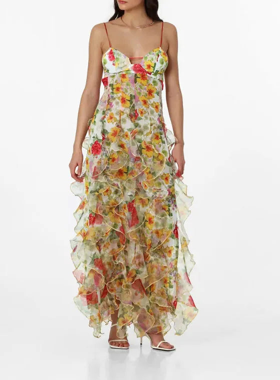 Elegant Boho Women's Summer Party Long Dress Sexy Floral Print Spaghetti Straps Backless Sleeveless Beach Sundress Maxi Dresses