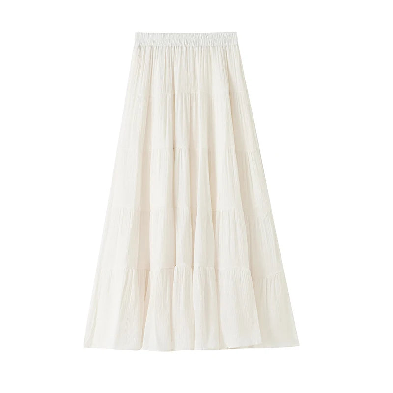 linen patchwork skirt for women in summer, high waist, medium length cake skirt, elegant umbrella skirt, slimming long skirt