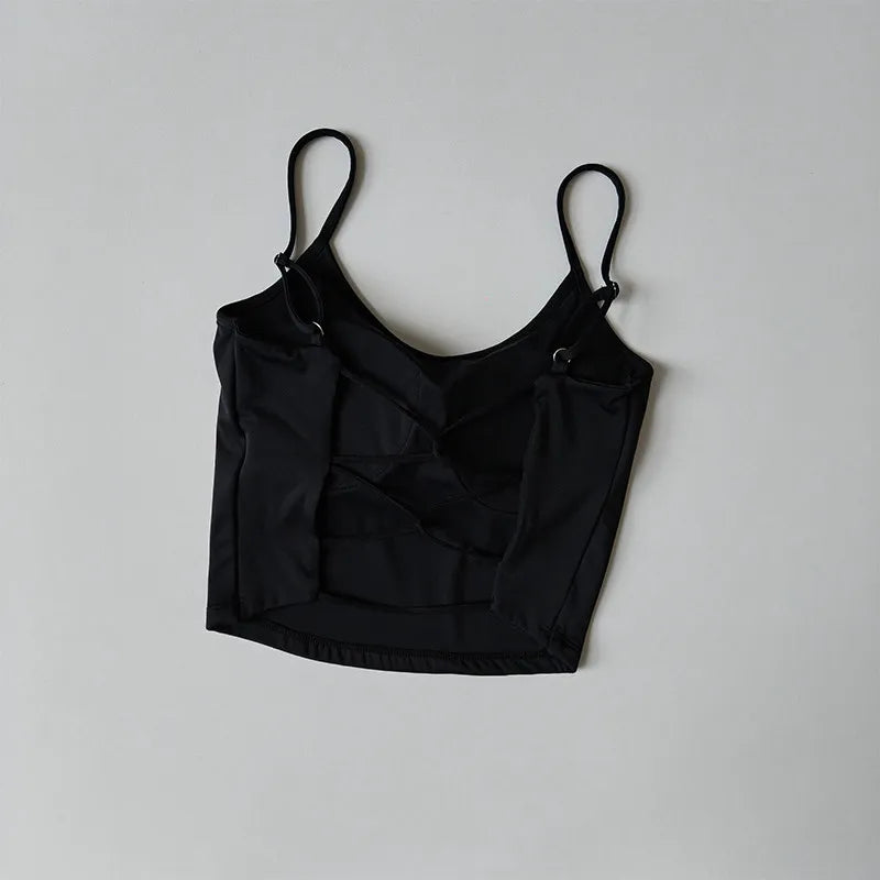 Women's Fixed Cup Small Sling Sports Vest Yoga Wear Underwear with Chest Pad Pilates Fitness Top Beautiful Back Design