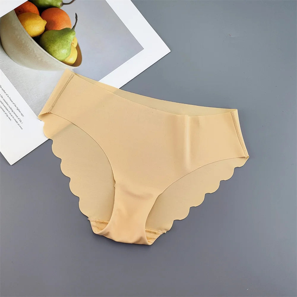 3Pcs/set Ruffle Cut Ice Silk Seamless Underwear Women Plus Size Thin Panties Drop Waist Hip Lift Briefs Female Underpants