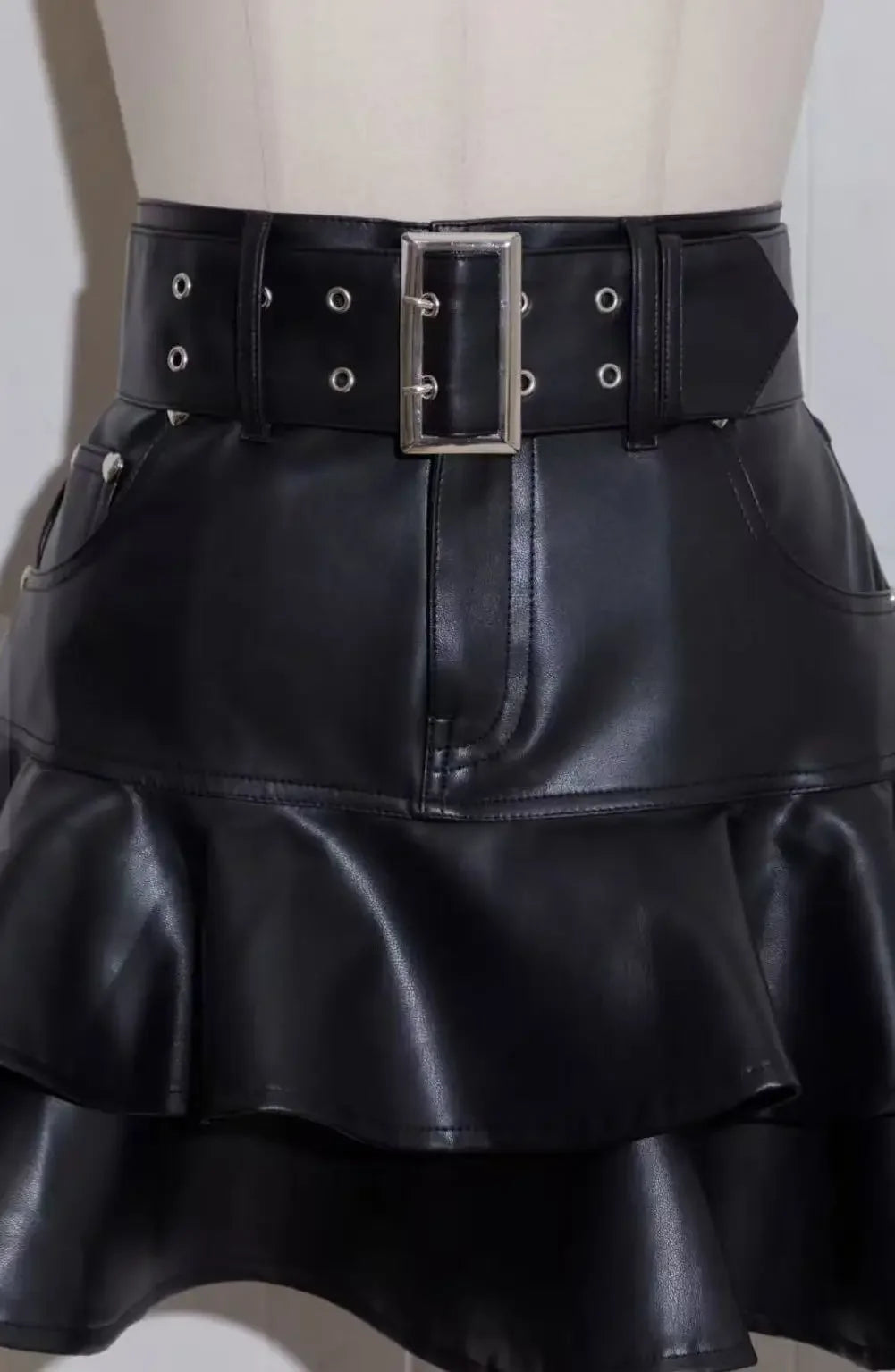 IMU Japanese Sweet Fashion Black Leather Skirt Spring Autumn New 2025 Women's High Waist Slim Elegant Denim Skirt Puffy Cake Ski