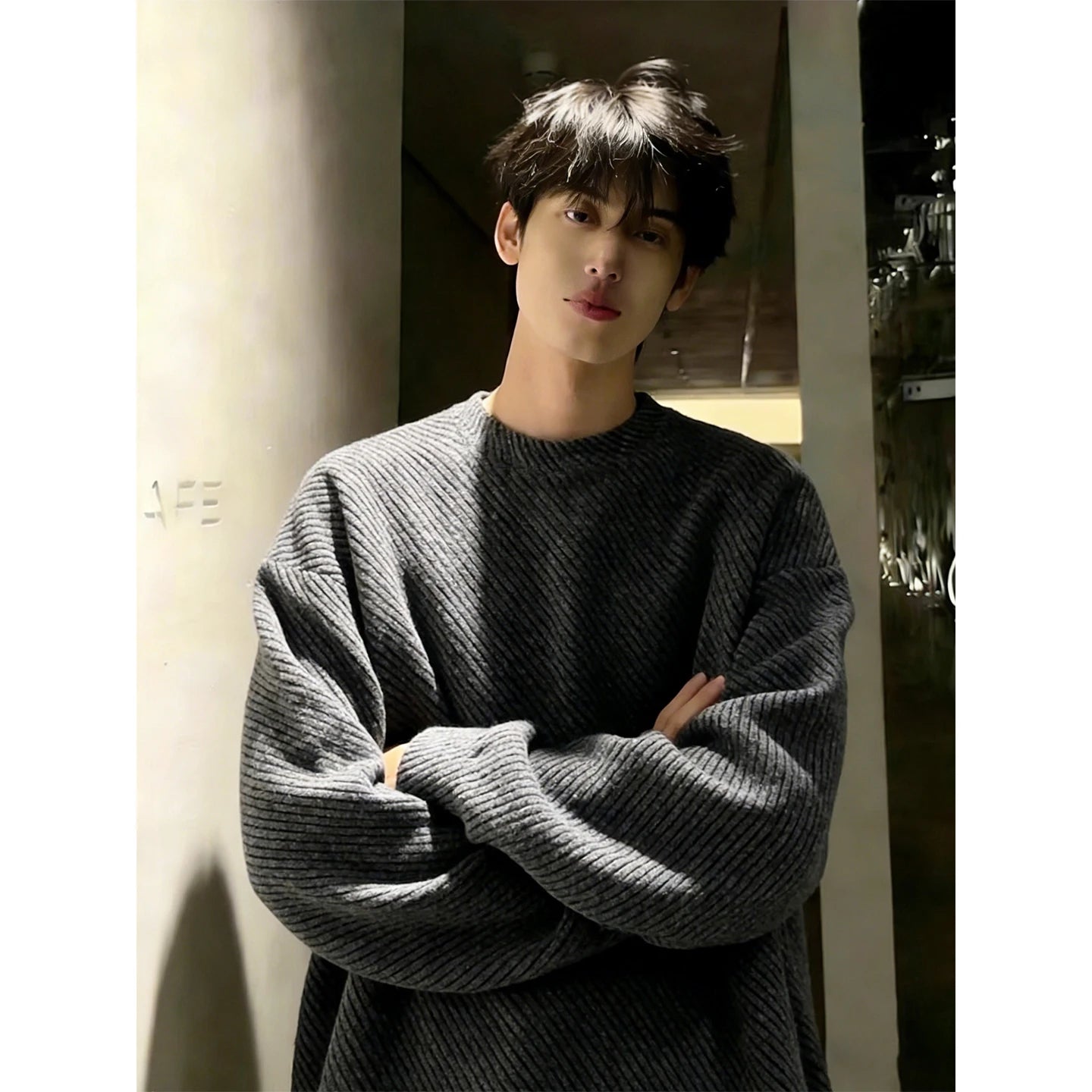 Men's round Ne Fce Lined Thi Long Sve Sweatirt Winter Casual Vintage Sle T-irt Comfortable Loose Fit Cotton P...