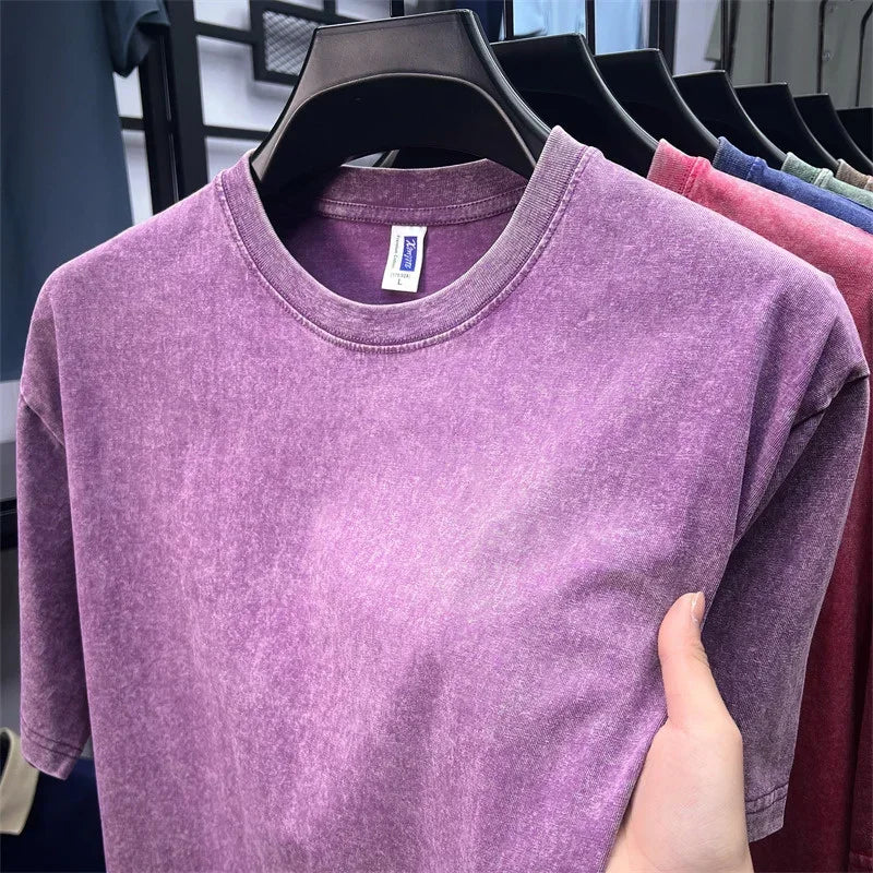Men's Heavy Cotton T-Shirt - Vintage Washed Oversized Casual Tee
