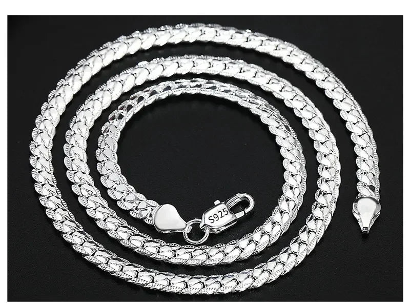 18K Gold 925 Sterling Silver 6mm Full Sideways Necklace 8/18/20/24 Inch Chain For Woman Men Fashion Wedding Engagement Jewelry