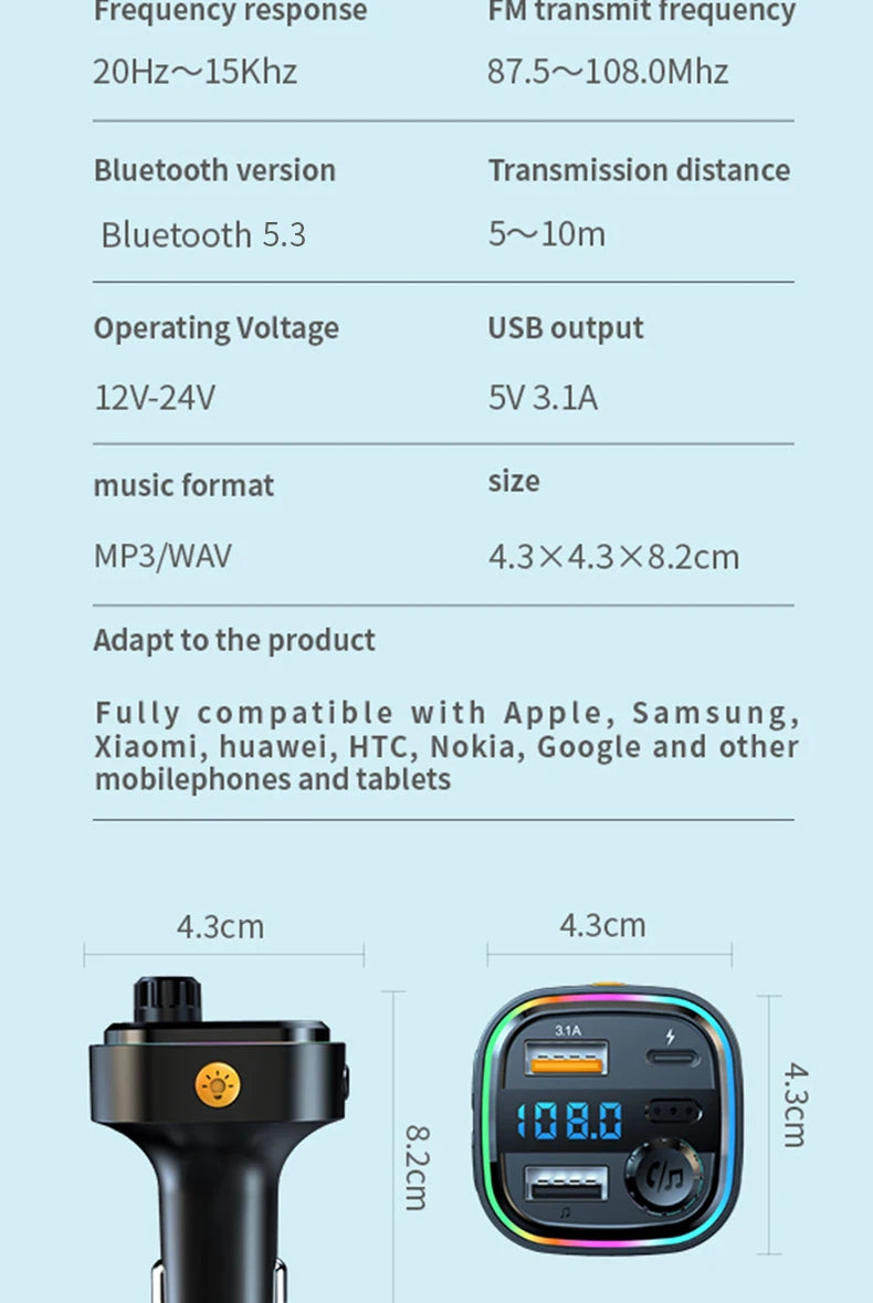 Newest C26 Bluetooth 5.0 FM Transmitter Handsfree Car Radio Modulator MP3 Player USB Super Quick Charge Adapter Car Accessories