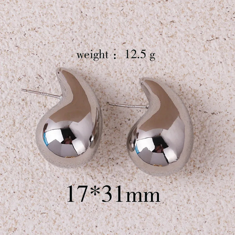 2024 New Trendy Plate Gold Color Chunky Waterdrop Dupes Drop Earrings For Women'S Personality Glossy Teardrop Earring Jewelry