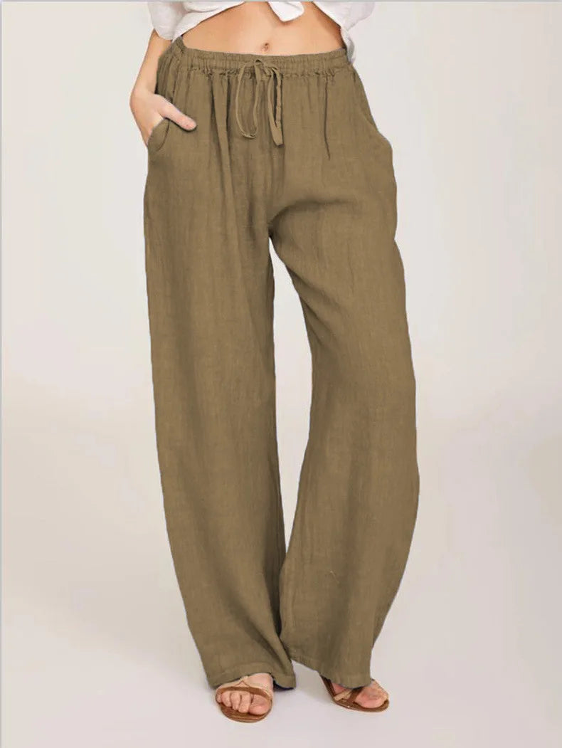 Wide Leg Linen-Blend Casual Pants | Loose Fit Women's Trousers