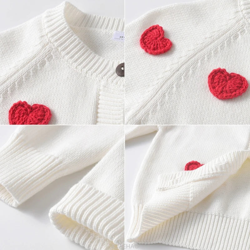 Teen Girl Clothes 2025 Children New Korean Cardigan Girls Knit Jacket Spring Autumn Outfit Style Costume Handmade Heart DIY Kids