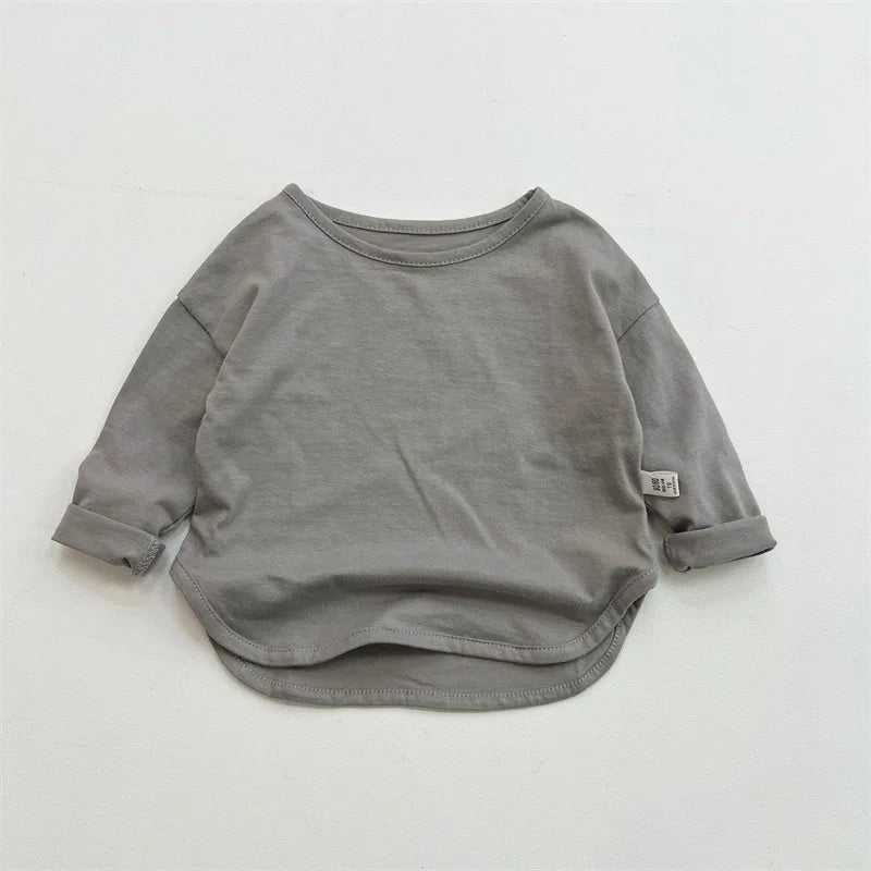 1Pcs Spring Autumn Children'S Pure Cotton Long Sleeve T-Shirts Solid Color Boys Girls Tops Kids Baby Leisure Tee Student Clothes