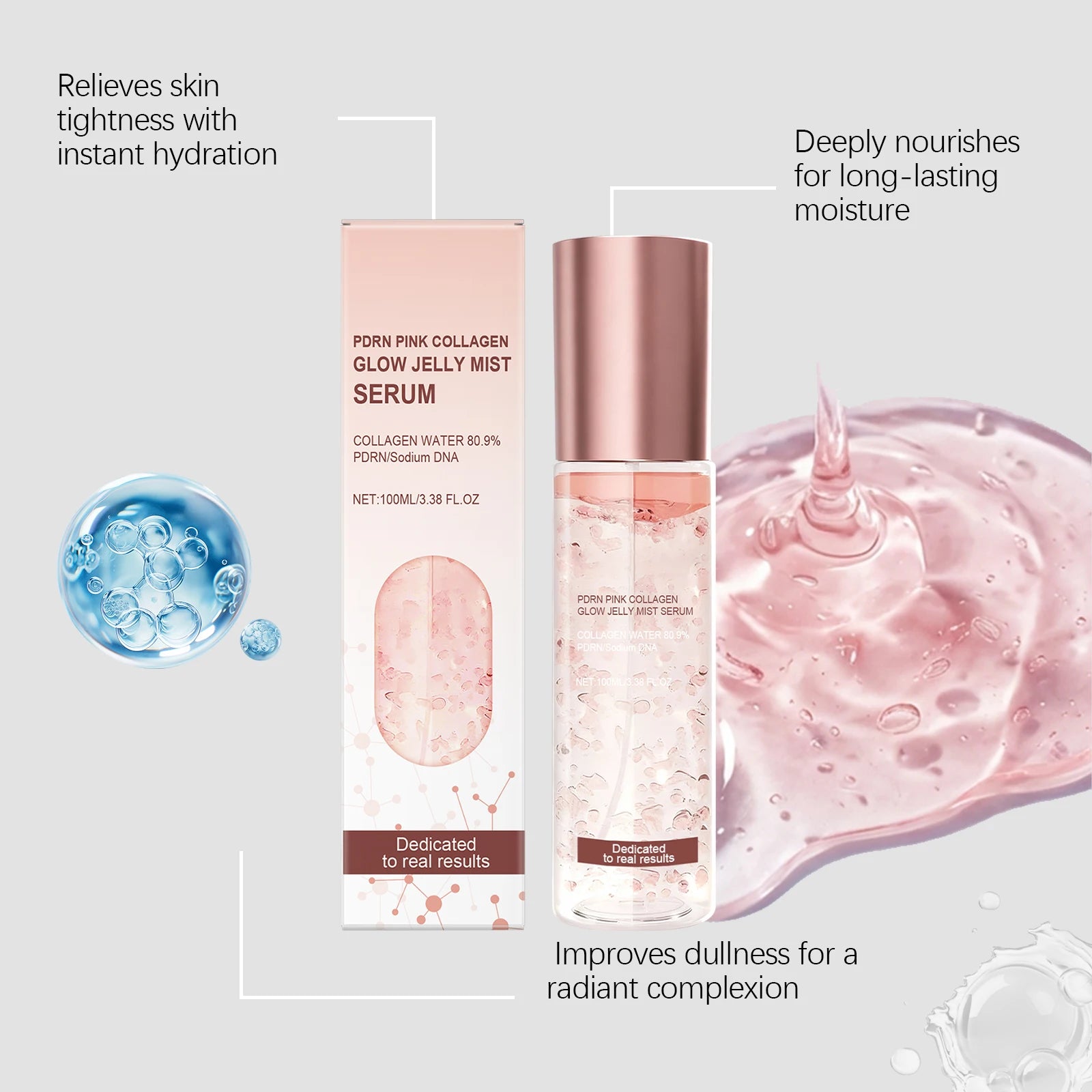 Jelly Mist Serum Brightening Firming Hydrating Face Spray Smoothing Facial Hyaluronic Acid Collagen Moisturizing Skincare Set