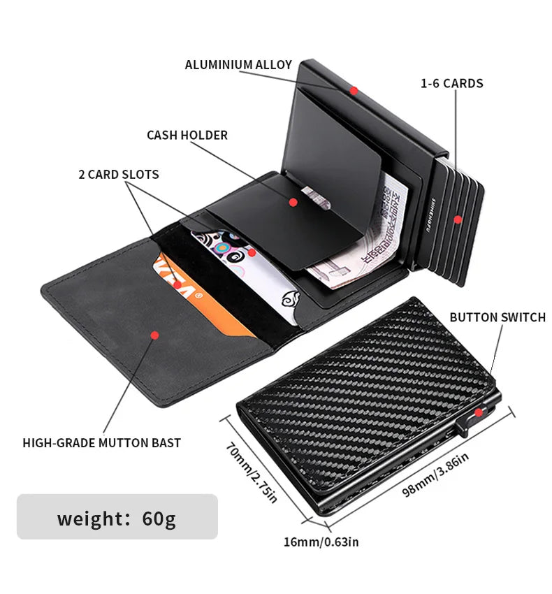 RFID Blocking Aluminum Pop-Up Card Holder Multi-Functional Designer Bank & ID Card Wallet Fashion Business Purse for Men Women