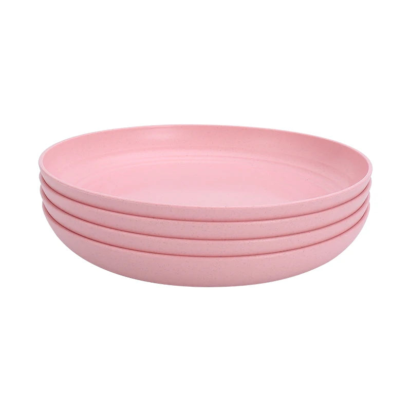 4Pcs Dinner Plate Set Wheat Straw Eco Friendly BPA Free Biodegradable Picnic Fruit Snack Plate Bone Dishes Kitchen Accessories