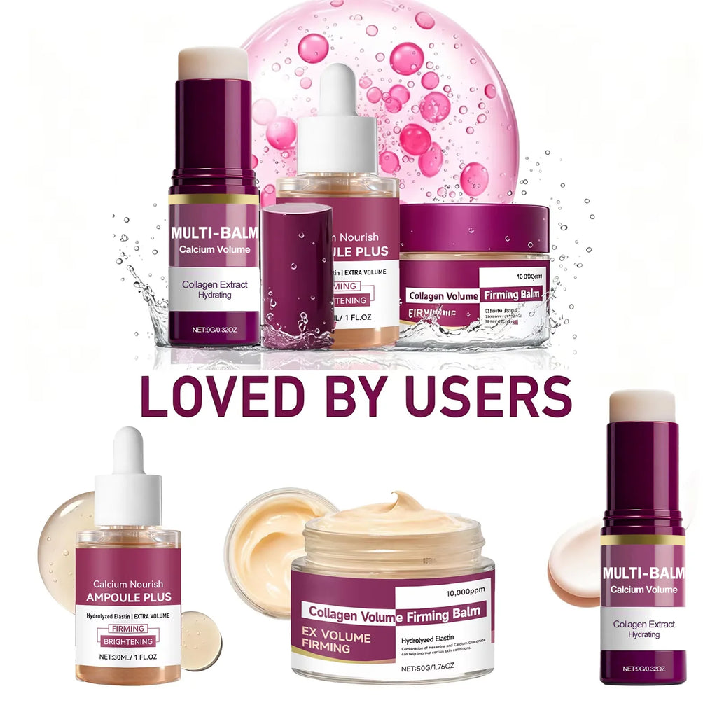 Korean Calcium Volume Multi Balm+Calcium Collagen Moisturizer+Pore Firming Essence Gentle & Moisture Routine for Daily Skincare