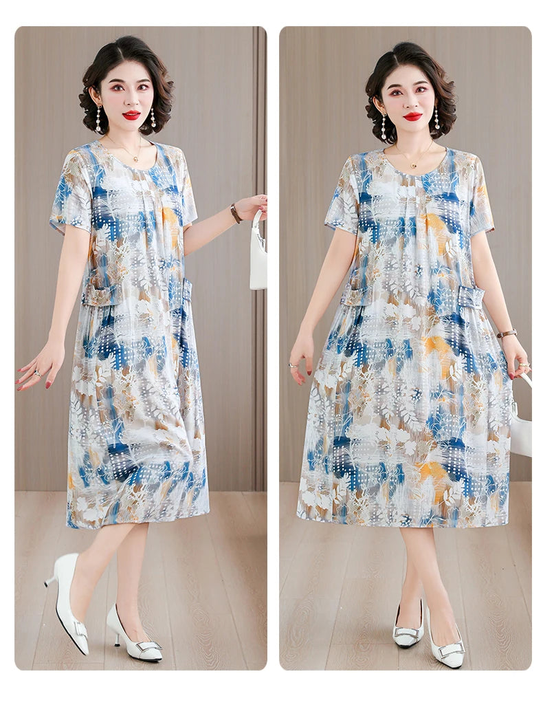 2026 New women summer print casual o-neck casual short Vestidos Vintage dresses summer thin dress