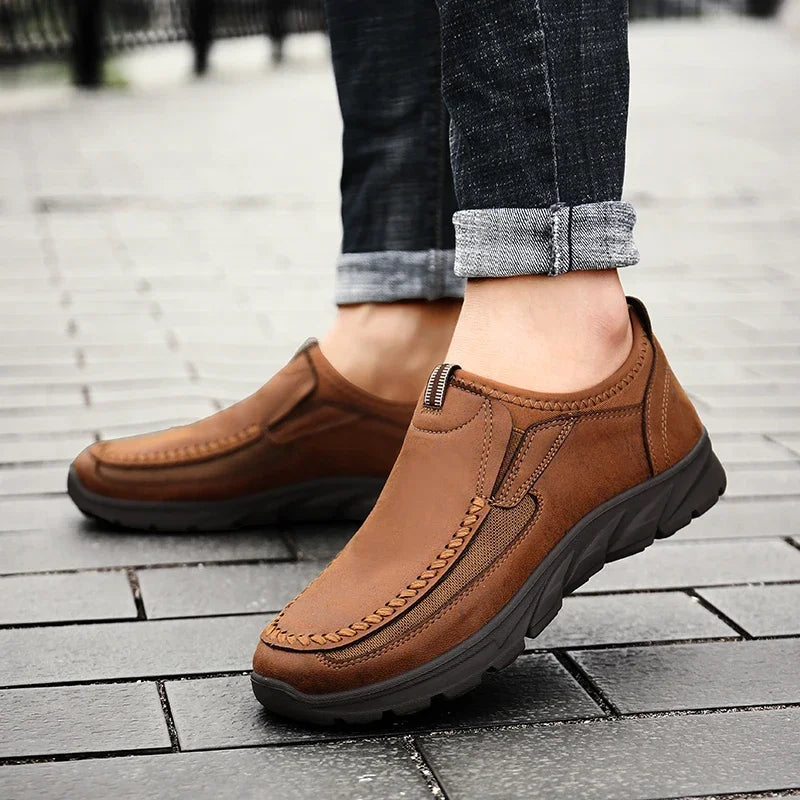 PUAMSS Men's Slip-On Loafers | Breathable Leather Casual Shoes