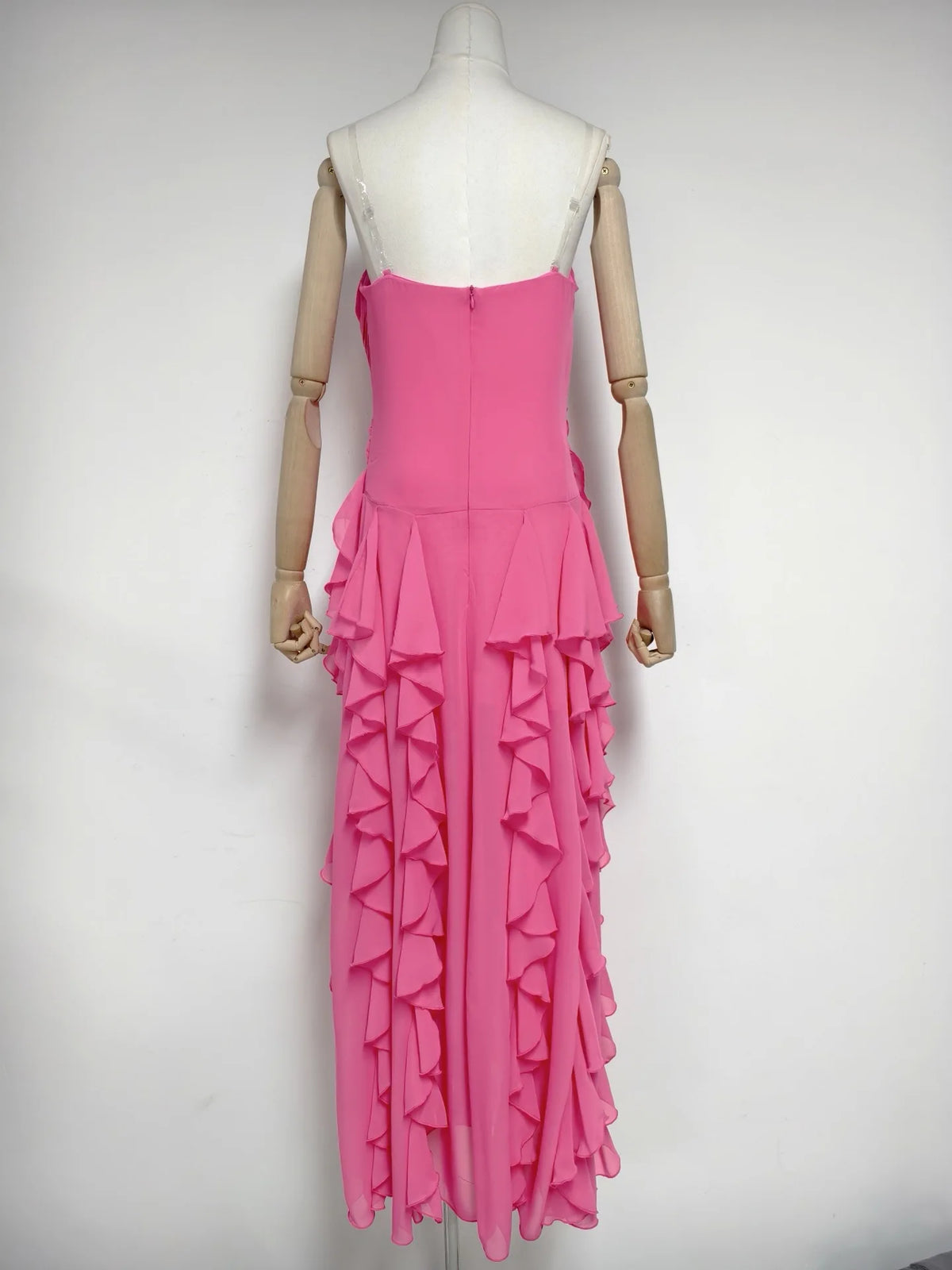 2026 Summer American Elegant Temperament Fashion Ruffled Splicing Sleeveless Strapless Irregular Split Chiffon Long Dress Women